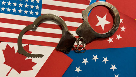 Handcuffs with states flag.の写真素材