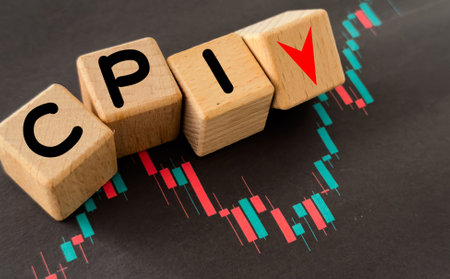 letters cpi with a blurred stock market candlestick chart in the background, symbolizing investment, financial growth, and market fluctuations.の写真素材