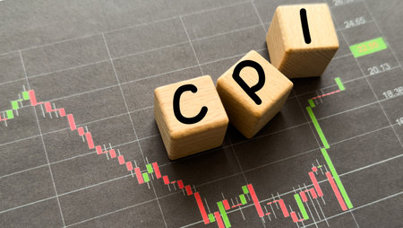 letters cpi with a blurred stock market candlestick chart in the background, symbolizing investment, financial growth, and market fluctuations.の写真素材