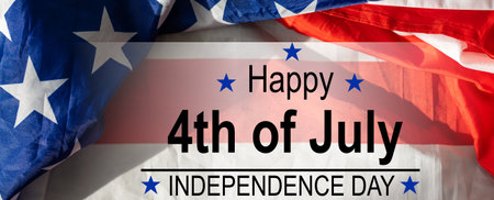 July 4 Independance day Patriotic Symbols USA. National celebration Fourth of July federal holiday United States. American flag Stars and Stripes Red, White, and Blue Old Glory Star-Spangled Bannerの写真素材