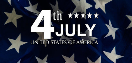 July 4 Independance day Patriotic Symbols USA. National celebration Fourth of July federal holiday United States. American flag Stars and Stripes Red, White, and Blue Old Glory Star-Spangled Bannerの写真素材