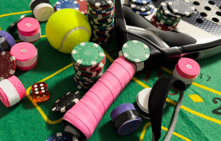 Poker chips and tennis ballの写真素材