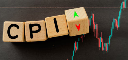 letters cpi with a blurred stock market candlestick chart in the background, symbolizing investment,...