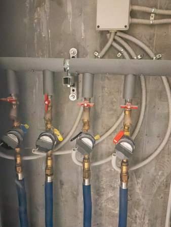 Treated water sampling station. Pressure gauge. Copper pipe. Bacteria samplingの写真素材