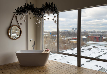 Luxurious marble bathroom. Nobody insideの写真素材