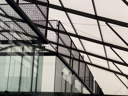 Modern architecture detail, glass paddle court wall