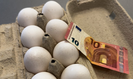 Roll of dollars with eggs stock photo
