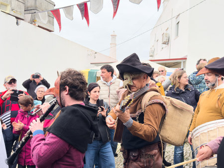 PADERNE, PORTUGAL, January 1st, 2026: Medieval costume characters in Medieval fair event.のeditorial素材
