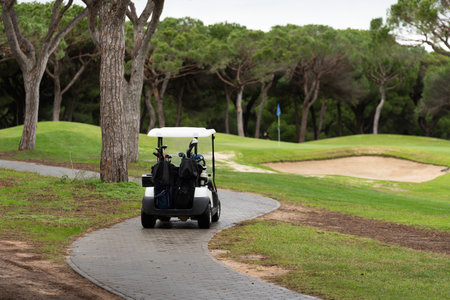 drive in a golf cart along a winding pathの写真素材