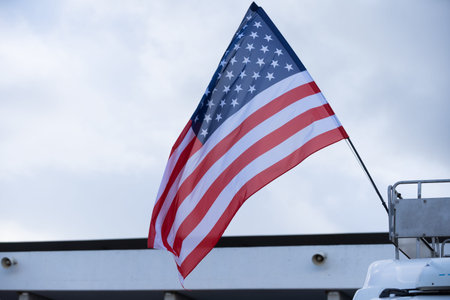 The US flag fluttering in the wind