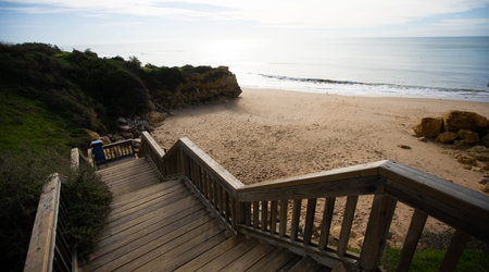 View of Praia, village, near Lagos, Algarve, south Portugalの写真素材