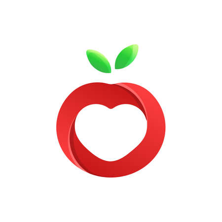 apple logo letter o with heart shape. abstract illustration of apple and love heart for logo icon symbol mark for branding mobile app website graphic design elementのイラスト素材