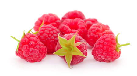 Ripe red raspberries isolated on white background.の写真素材