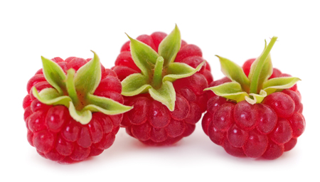 Ripe red raspberries isolated on white background.の写真素材