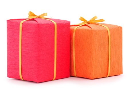 Gift boxes, gifts on a white background isolated. Vacation. Valentine's Day. Women's Day. mothers Day.の写真素材