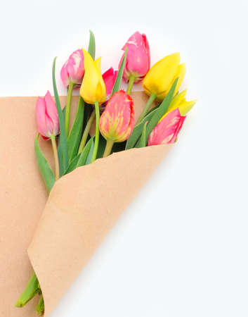 Colorful bouquet of tulips, background. Spring background.の写真素材