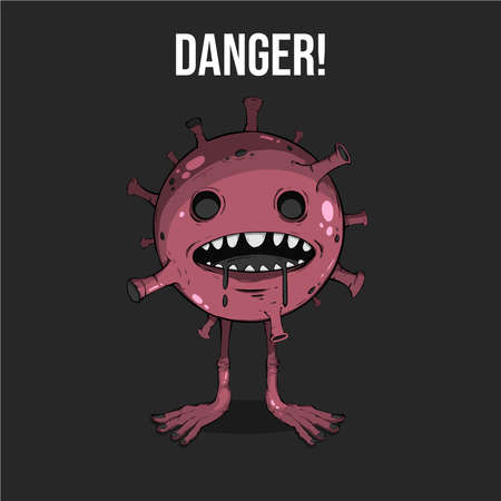Corona virus emoticons or emojis with angry and scary facial expressions in black background. Vector illustration.のイラスト素材