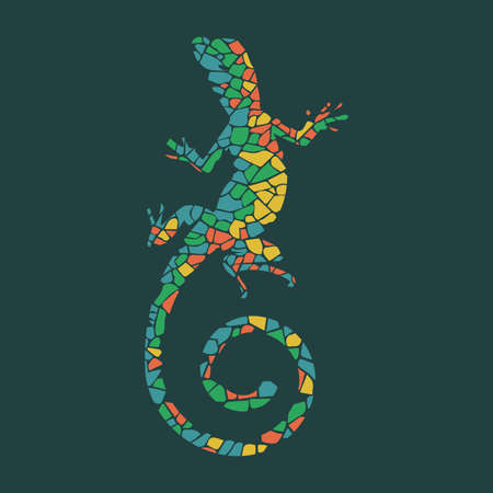 Reptile lizard line pop art portrait logo colourful design on dark background. Abstract vector illustration.のイラスト素材