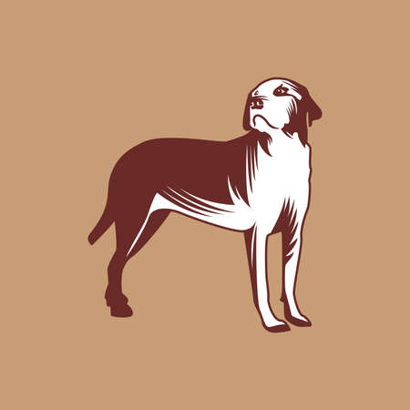 Dog Retro. Concept design of domestic animals , dog  side view profile. Isolated black silhouette dog on white background. Vintage retro print, poster, icon.のイラスト素材