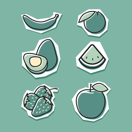 Fruit icon illustration set, linear colourful pictogram pack isolated on clean, logo templateのイラスト素材