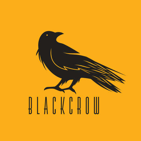 Black Crow Logo Template. Raven icon Design. Bird Illustrationのイラスト素材
