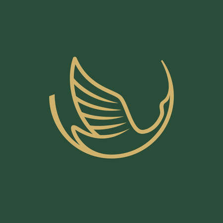 Isolated vector illustration of a crane. Herons, egrets, stork design elements. Asian creature, Japanese wildlife in outline style.のイラスト素材