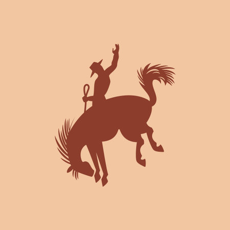 Cowboy silhouette with rope lasso on horse vector illustration isolated on white background for...