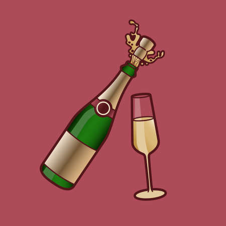 Wine Bottle With a Glass of Wine or Champagneのイラスト素材