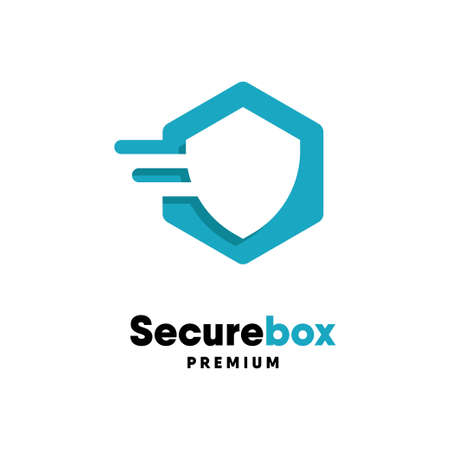 Box logo, shield and box combination, usable for logistic, media or related business logos , flat design logo template, vector illustrationのイラスト素材