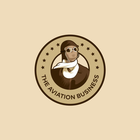 Retro pilot in cap. Aviator, airman label or logo. Mascot vector illustrationのイラスト素材