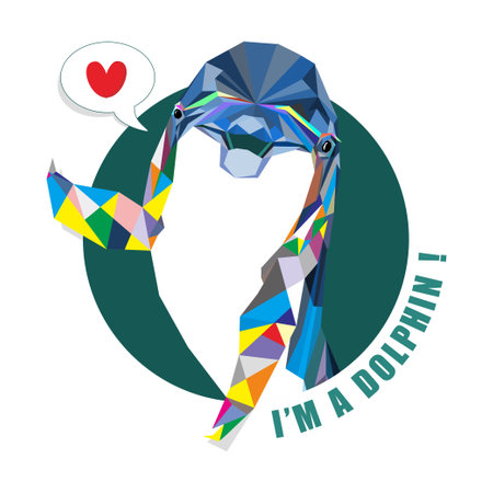 Dolphin Fish Low Poly Multi coloured Retro illustrationのイラスト素材