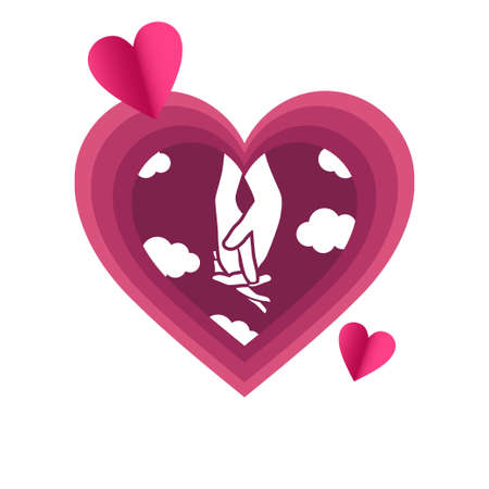 Sweet love sign, valentine's day poster decoration. two hand heart vector illustrationのイラスト素材