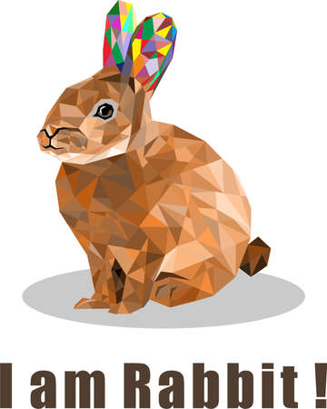 Vector illustration of a rabbit in polygonal style with colourful ears. Rabbit isolated on a white background.のイラスト素材