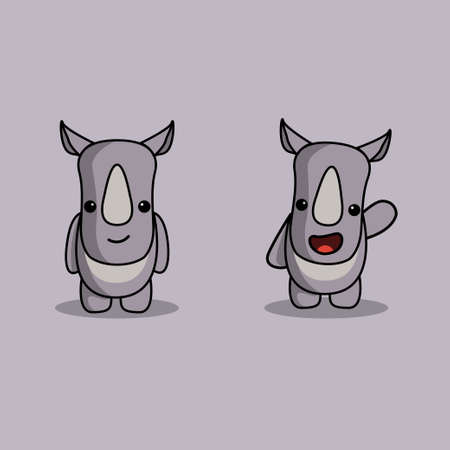 Two cartoon rhinos standing isolated on a white backgroundのイラスト素材