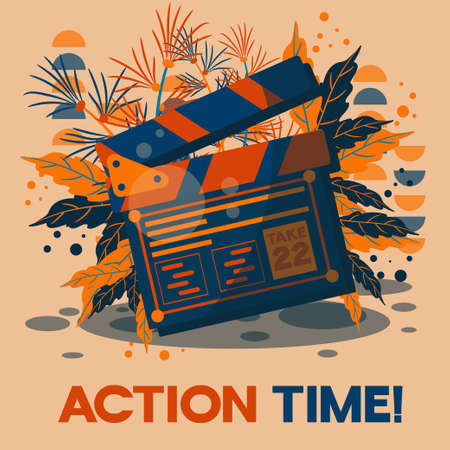 Vintage retro action time, leaves and circle background. retro style, artistic styleのイラスト素材