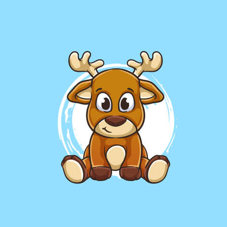 Cute cartoon deer with curly horns, sitting alone with sad face. illustration design vectorのイラスト素材