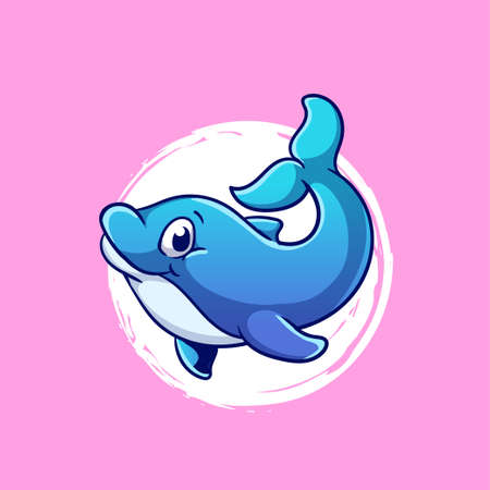 Vector illustration of a cute happy dolphin for design elementのイラスト素材