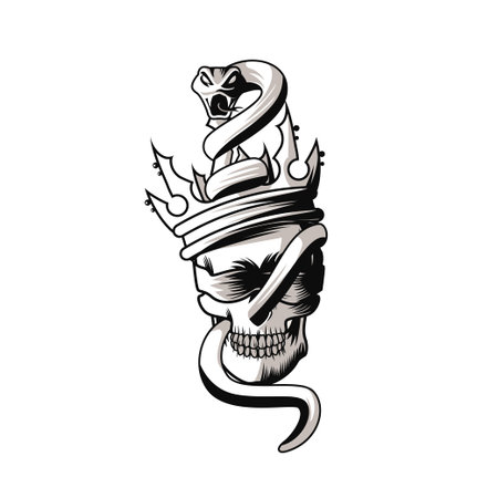 Vector illustration of skull head wearing a crown and wrapped in a snake for your company or brandのイラスト素材