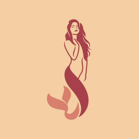 Silhouette of a beautiful mermaid with long hair, for cafe bar design. retro styleのイラスト素材