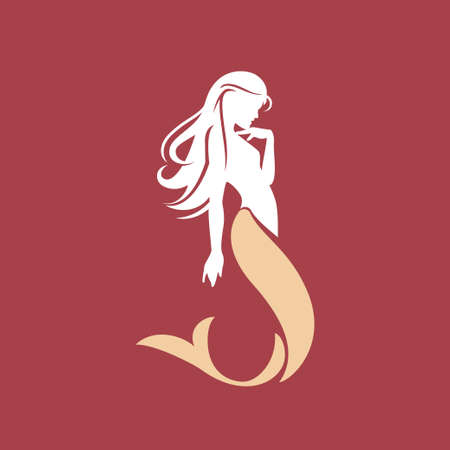 Mermaid beautiful girl isolated icon. Artistic illustration. Retro styleのイラスト素材
