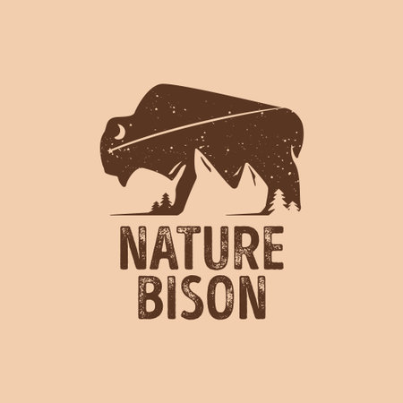Nature bison vintage simple   symbol icon vector graphic design illustration creative idea. Retro styleのイラスト素材