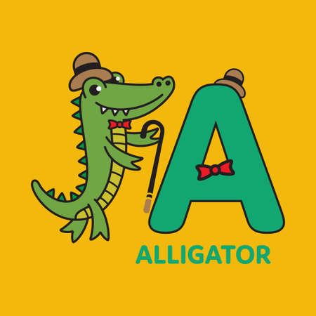 Cartoon alphabet with animals illustrations. english alphabet. Learn to read.のイラスト素材