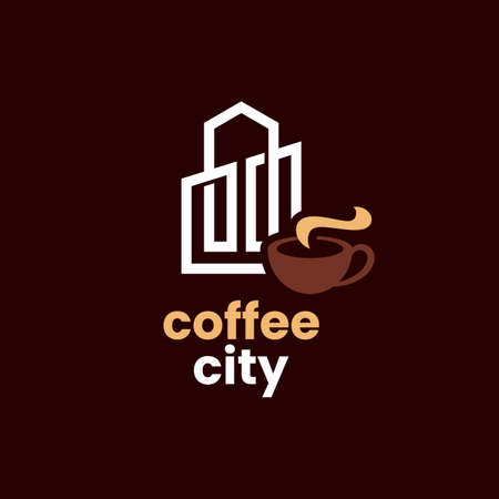The city logo of white stripes combined with the image of a cup of coffee, the background with a slightly dark color adds an interesting accentのイラスト素材