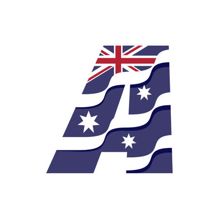 Australian flag logo in color with letter A and white stars, the flag is wavingのイラスト素材