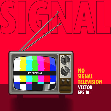 picture of television not getting signal, on red backgroundのイラスト素材