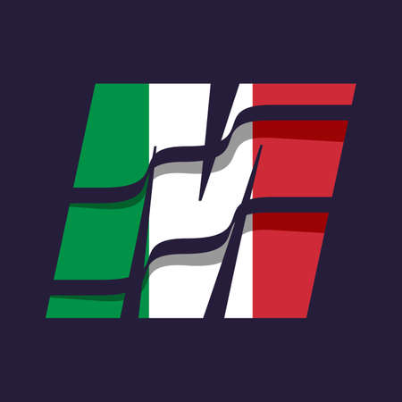 Colored italy flag logo combined alphabet letter M dotted on dark backgroundのイラスト素材