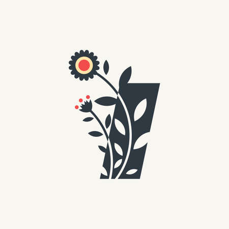 Alphabet I flowers with three colors red yellow black and several pieces that make up the leaves and stemsのイラスト素材
