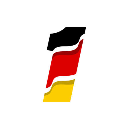 The number 1 logo combined with the colors of the German flag, yellow, red, black, is cut into pieces like water wavesのイラスト素材