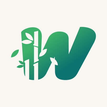 Alphabet W with green gradient with empty space forming bamboo tree imageのイラスト素材