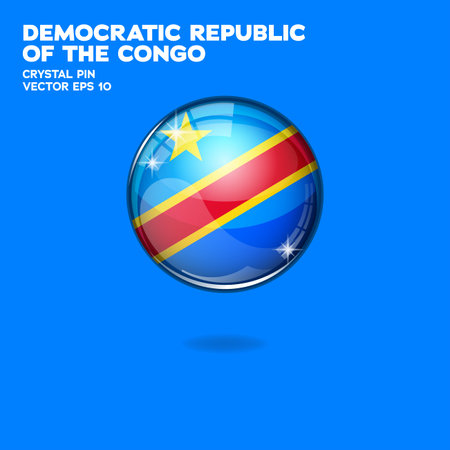 3d round button with democratic republic of the congo flag on blue background and shadowのイラスト素材